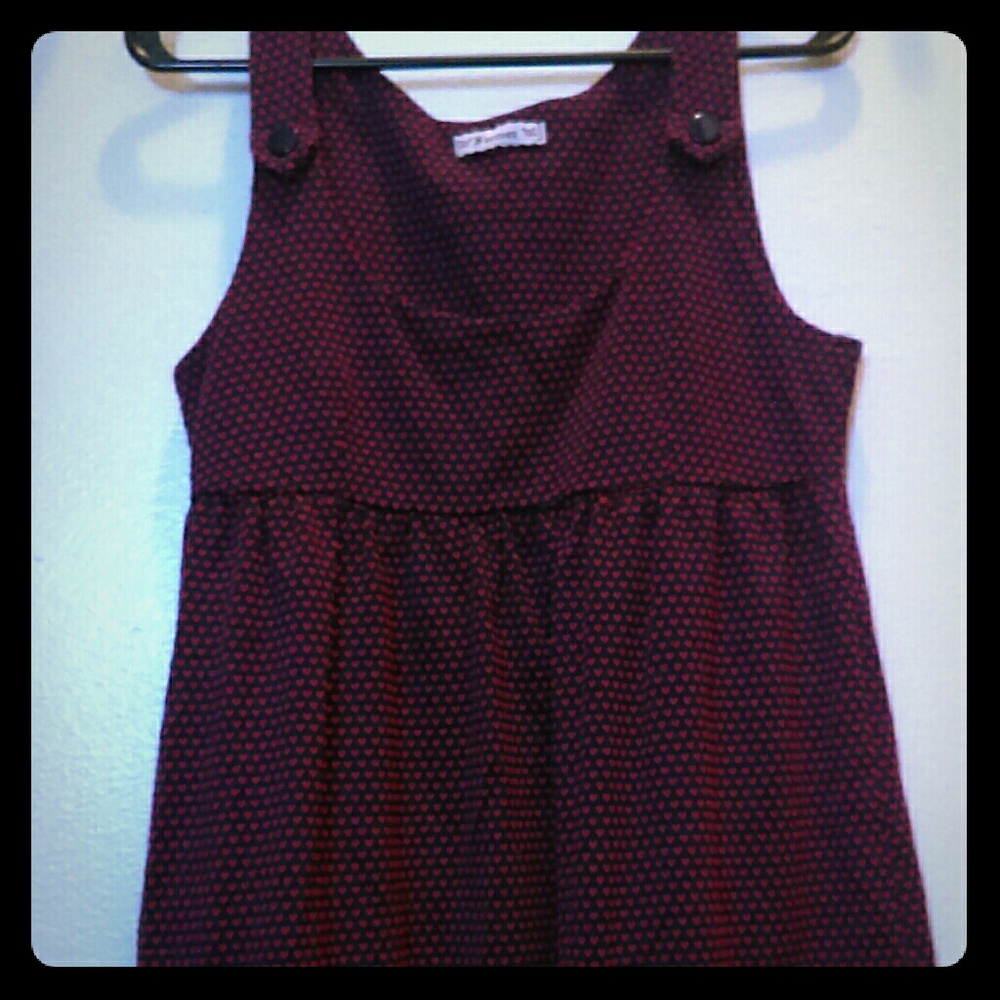 Navy blue dress with tiny red hearts